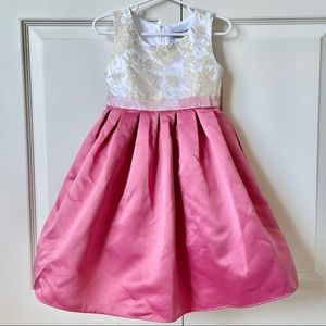 Gold detailed bodice pink satin skirt special occasion wedding dress gown